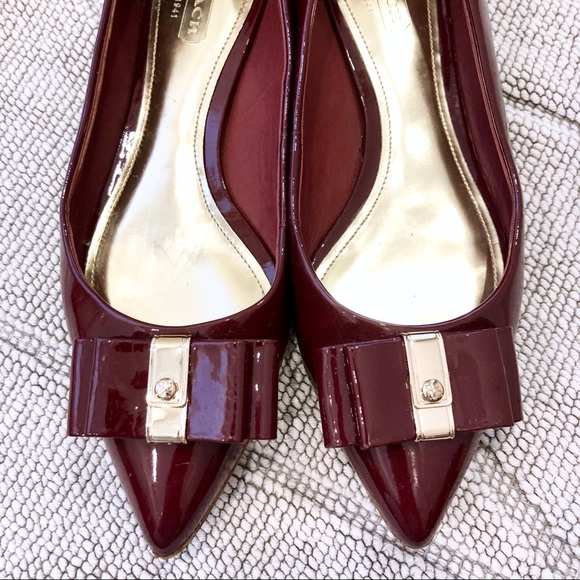 Coach Deep Cherry Red Patent Bow Flats 6 - Picture 5 of 8